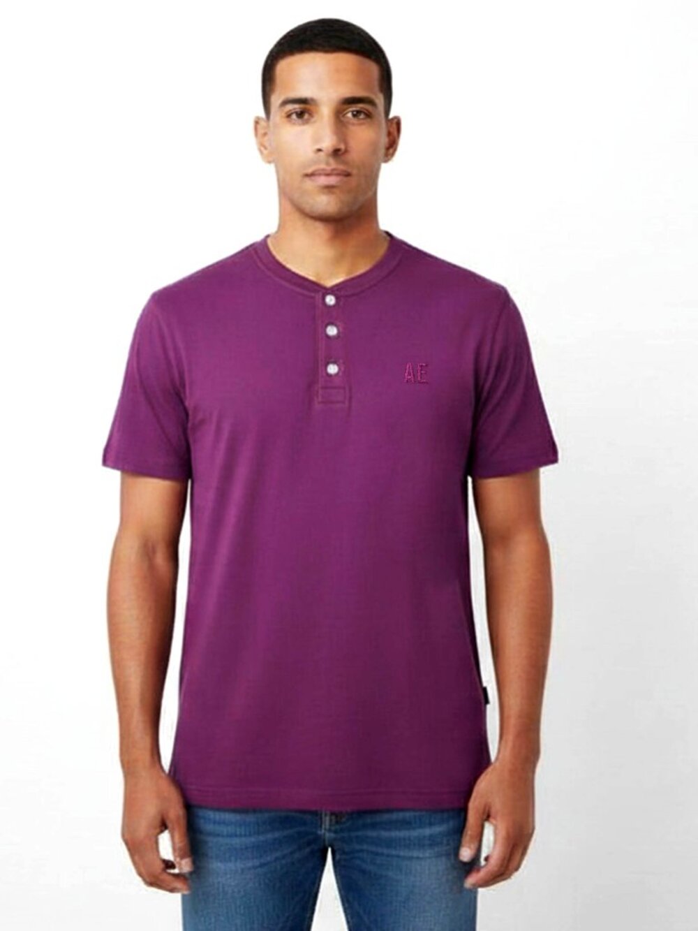 American Eagle Outfitters Mens Medium Purple Henley Shirt Short Sleeve NWT AE